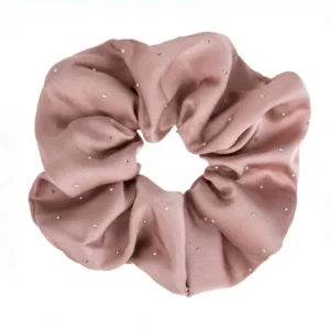 Скрънчи за коса с малки кристали, цвят пудра